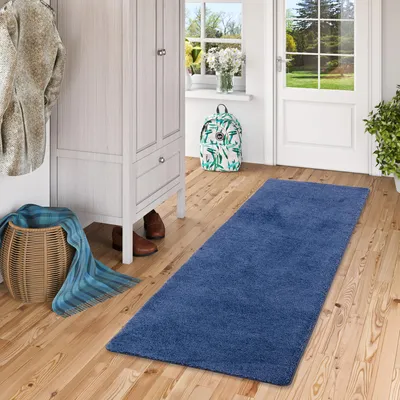 Produktbild von Hochflor Shaggy Läufer Teppich Palace Dunkelblau, Größe:100x200 cm