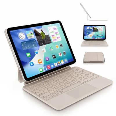 Immagine prodotto di Tastiera magnetica DECODED per iPad con trackpad e retroilluminazione, Bluetooth per iPad 11'' (A16, 2025) e 10,9'' (2022), USB-C, QWERTY, beige