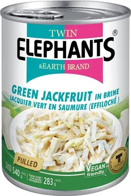 Produktbild von [ 540g / 283g ATG ] TWIN ELEPHANTS Grüne Jackfrucht (Pulled) in Salzwasser / veganer Fleischersatz / Jackfruit