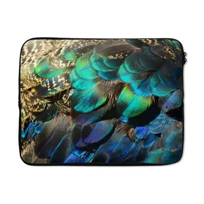 Produktbild von MuchoWow® Laptop Hülle 17 Zoll Laptoptasche Federn - Pfauenfedern - Pfau - Blau - Kunst - Zipper - Schutzabdeckung
