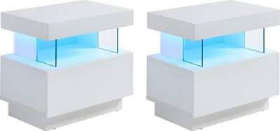 Produktbild von Set aus 2 Nachttischen mit 1 Schublade und 1 Nische - Mit LED-Beleuchtung - MDF - Weiß lackiert - FABIO II