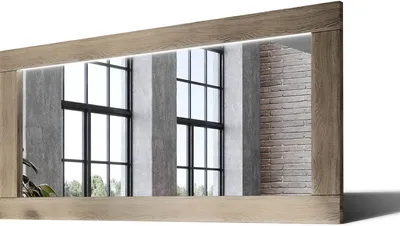 Produktbild von 200x90 Rechteckig Rustikal Wandspiegel mit Rahmen massivholz Eichenholz mit Beleuchtung Horizontal | Individuell Spiegel Nach Maß | LDR225 Oak Raw Glatte Oberfläche