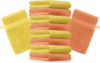 Produktbild von Betz 10 Stück Waschhandschuhe 16x21 cm PREMIUM 100% Baumwolle Farbe: orange und gelb