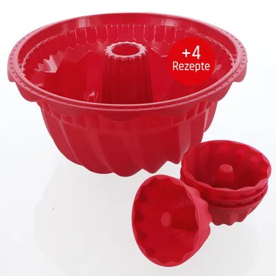 Produktbild von Coolinato Silikon Gugelhupf Set 5tlg. ROT, inkl. Rezepte