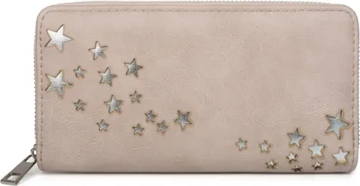 Produktbild von styleBREAKER Damen Portemonnaie mit Metallic Sternen | große Geldbörse mit Reißverschluss, Kartenfächern & Handyfach, Kunstleder 19 x 10 cm