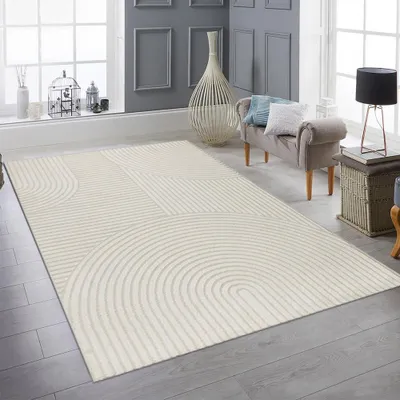 Produktbild von Kurzflor Teppich mit Bogen Muster in Creme Größe - 160 x 230 cm