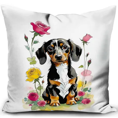 Productafbeelding van Kussensloop 40x40 cm, motief: hond (teckel), decoratief kussen, kussensloop voor de bank