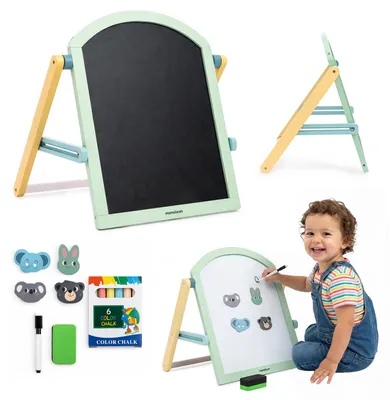Produktbild von Mamabrum Kinder Staffelei 2-in-1 – Magnettafel & Kreidetafel mit Ständer, Holz Lern- und Maltabelle inkl. Zubehör