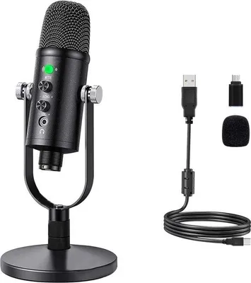 Immagine prodotto di Microfono a condensatore USB in metallo per PC, Mac e gaming, plug-and-play, microfono per computer, microfono da registrazione per live streaming
