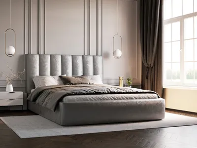 Obrázek produktu pro Čalouněná postel 160x200 cm Velor – sametová postel, manželská postel s úložným prostorem, rošt – světle šedá