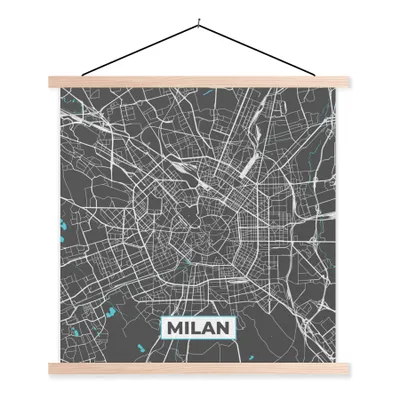 Produktbild von MuchoWow® Textilposter Mailand - Stadtplan - Blau - Karte 120x120 cm mit holzfarbenen Rahmen - Textil-Poster