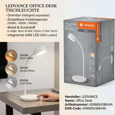 Zdjęcie produktu dla Lampa stołowa Ledvance LED, biała, 4,8 W, regulowana temperatura barwowa, z funkcją ściemniania