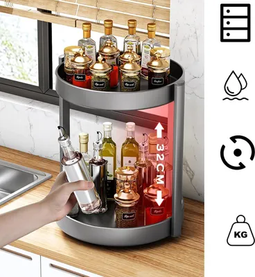 Produktbild von Drehbares Kräuterregal - Metallorganizer - 2 Ebenen - Grau