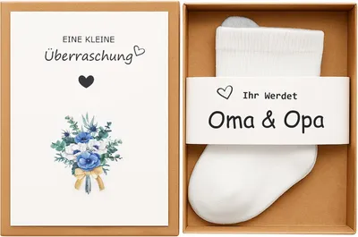 Produktbild von Geschenkset Schwangerschaftsankündigung, Babysocken, für Großeltern, liebevolle Überraschung