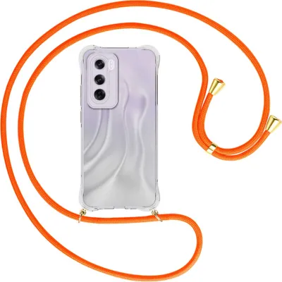 Produktbild von Handykette Backcover-Schutzhülle mit Band (Metall goldfarben) für OPPO Reno 12 Pro 5G - neonorange