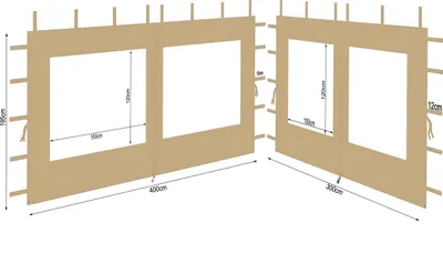 Produktbild von 2 Seitenteile aus Polyester mit klarsicht Fenster 300/400x195cm für Pavillon 3x4m Seitenwand Beige RAL 1001 wasserdicht
