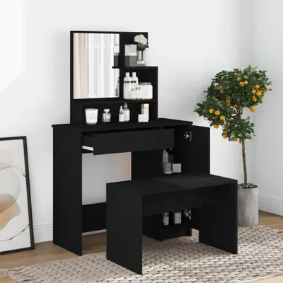 Produktbild von The Living Store Toaletka z lustrem czarna 86,5x35x136 cm