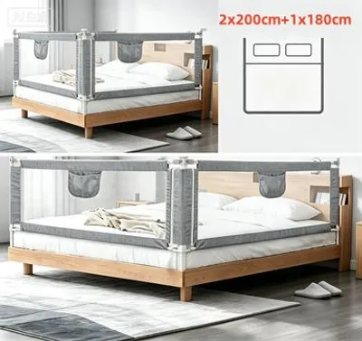 Produktbild von Bettgitter für Kinder 2x200cm und 1x180cm,Bettschutzgitter Rausfallschutz Bett,Kinderbettgitter,Babybettgitter für Kinder & Elternbetten Grau