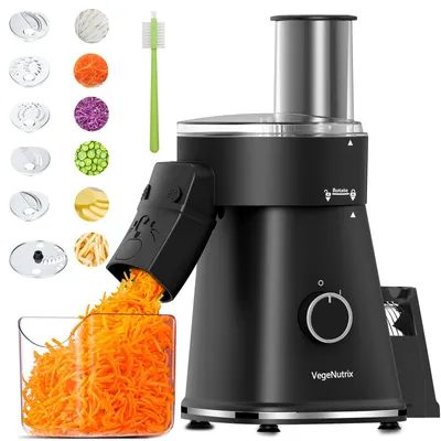6-in-1 Elektrische Schneidemaschine mit 6 Messern, leise, für Gemüse & Käse