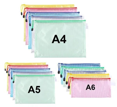 Productafbeelding van Documentenmappen A4, A5, A6, 15 stuks, waterdicht, met rits, PVC, 5 kleuren