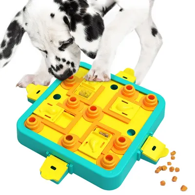 Hundepuzzle 3-in-1 interaktives IQ-Trainingsspielzeug, Slow Feeder, Blau/Gelb