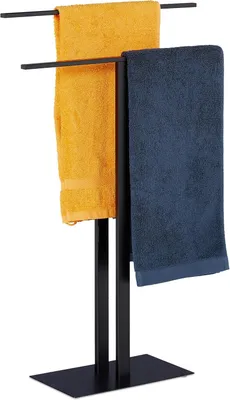 Immagine prodotto di Portasciugamani - 2 barre - Autoportante - Bagno - Metallo - Porta asciugamani doppio, dimensioni 82 x 50 x 19 cm - Nero