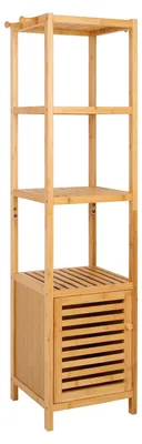 Zdjęcie produktu dla Półka łazienkowa z bambusa - Wolnostojąca półka narożna - Smukła półka podłogowa - 5 półek - Wysokość 140 cm - Naturalne drewno