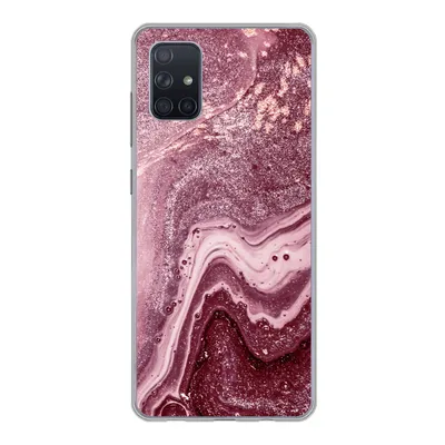 Produktbild von MuchoWow® Handyhülle Schutzhülle Hülle für Samsung Galaxy A71 Naturstein - Rosa - Glitter Silikon Softcase Handy Hülle - Kartenbesitzer