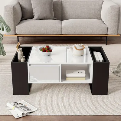 Produktbild von Couchtisch - Beistelltisch - Wohnzimmertisch - Tisch - Schwarz-Weiß - Hochglanzoptik