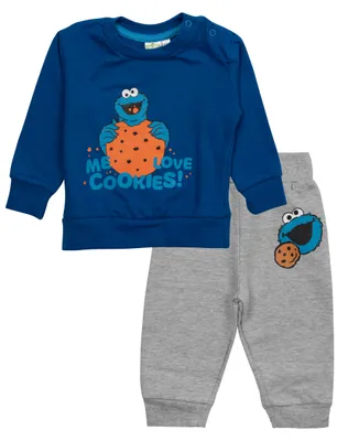 Produktbild von Sesamstraße Baby Set - Krümelmonster Unisex Oberteil Pullover mit Hose 2-Teiler Grau/Blau 62-68