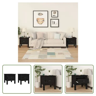 Image de The Living Store Tables d'appoint 2 pcs. noir 40x40x39 cm pin massif