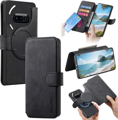 Image de Pour Nothing Phone 3a CaseNeo MagSafe RFID protection similicuir étui rétro noir