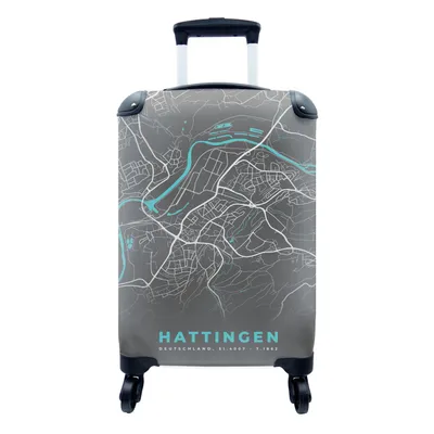 Produktbild von MuchoWow® Koffer Handgepäck Trolley Rollkoffer Kleine Reisekoffer mit 4 Rollen - Hattingen - Stadtplan - Blau - Karte - Deutschland - Cabin Size < 55x40x23 cm & 55x40x20 cm - Fotokoffer - Kabinenkoffer - Boardgepäck - Reise-Box - Reisekoffer - Reisegepäck - Koffer mit Bild - Trolley für Kinder