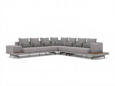 Produktbild von Wohnzimmer Set 3tlg Grau Ecksofa L-Form Holz Couchtisch Designer Beistelltisch