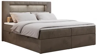 Produktbild von Boxspringbett 180x200 mit Led, Polsterbett mit LED Kopfteil - Multipocket-Matratze - Doppelbett - GOLD-5 - 180x200 - Braun - Velvet - H4