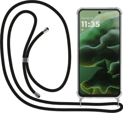 Immagine prodotto di Smartphonica Custodia per telefono adatta a Motorola Moto G35 con cavo e paraurti - Custodia con cavo del telefono - Custodia Backcover in TPU antiurto con cordino - Trasparente