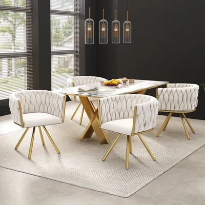 Immagine prodotto di Okwish: Sedia girevole, sedia da pranzo, sedia da pranzo in velluto, set di 4 pezzi. Eleganti sedie girevoli per soggiorno e camera da letto, con 4 gambe in metallo, color beige e oro