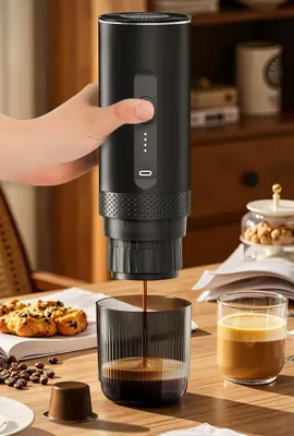 Obrázok produktu pre Prenosná espressova kávovar – 2 v 1, bezdrôtový elektrický kávovar – pre kapsule a mletú kávu – vhodný do auta, domáceho prostredia a na kempovanie – vylepšená verzia