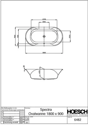Produktbild von Hoesch Spectra Ovalbadewanne 1800 x 900 mm weiß - 6482.010