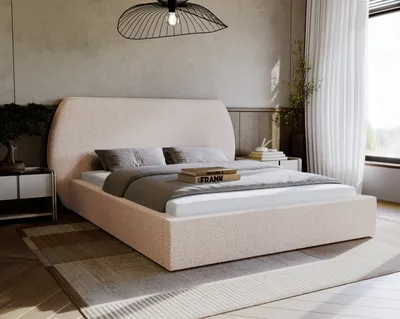 Obrázek produktu pro Čalouněná postel GRAINGOLD Blossom 160x200 - postel s roštem a zásuvkou - látka Bouclé - moderní postel do ložnice - béžová (Anthology 3)