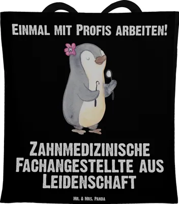 Produktbild von Mr. & Mrs. Panda Tote Bag Zahnmedizinische Fachangestellte Leidenschaft - Schwarz - Geschenk, Jutebeutel, Uni Tasche, Schultasche, Baumwolltasche