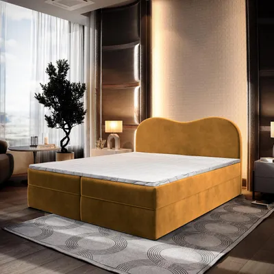 Produktbild von Masseno Boxspringbett FLUVIA M 140x200 cm Komplett-Set mit Bonell Matratze und Topper, Polsterbett mit Bettkästen -Gelb, MONOLITH 48