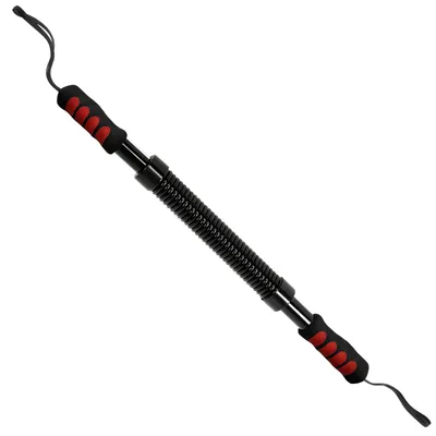 A workout spring bar with red and black handles.