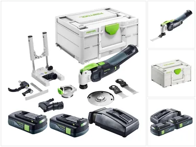 Immagine prodotto di Festool VECTURO OSC 18 E-Basic Set utensile oscillante a batteria 18 V Starlock Max Brushless + 2x batteria 3,0 Ah + caricabatterie + set di accessori 7 pezzi + systainer