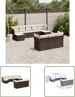 Produktbild von The Living Store 10-tlg. Garten-Sofagarnitur mit Kissen Braun Poly Rattan