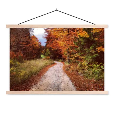 Produktbild von MuchoWow® Textilposter Herbst - Herbstblätter - Weg - Wald 60x40 cm mit holzfarbenen Rahmen - Bilder