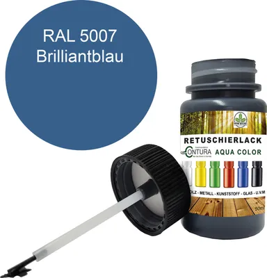 Produktbild von Reparaturlack Lackstift RAL Lack Pinselflasche 50ml. Farbe Holz Metall Möbel Auto Bad Retuschierlack - RAL 5007 Brillantblau