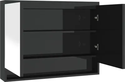Image de Armoire de toilette vidaXL pour salle de bain 80 x 15 x 60 cm, noir brillant