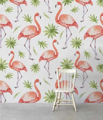 Produktbild von Coloray Fototapete 312x219 cm An Einer Wand Latex Latextapete - Blätter Flamingo Vögel zart