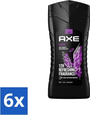 Produktbild von Axe - 3-in-1 Duschgel - Excite - Duschgel - Knackige Kokosnuss & Schwarzer Pfeffer - 100% pflanzlich - 250 ml - Vorteilspack - 6 Stücke